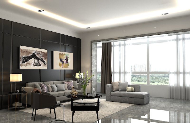 A sleek, modern living room.